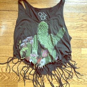 Super soft washed cotton chaser fringe cactus tank
